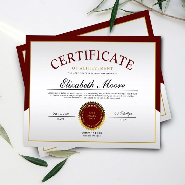 Röd Guld Kant Certifikat för Prestation Utmärkelse (Skapare uppladdad)