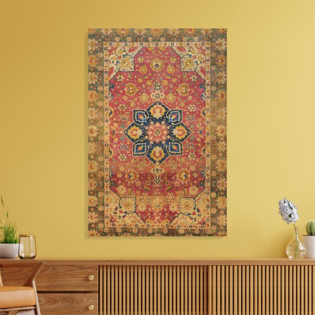 Röd Guld Kashan Matta Persisk Asiatisk Canvastryck (Insitu (Vardagsrum))