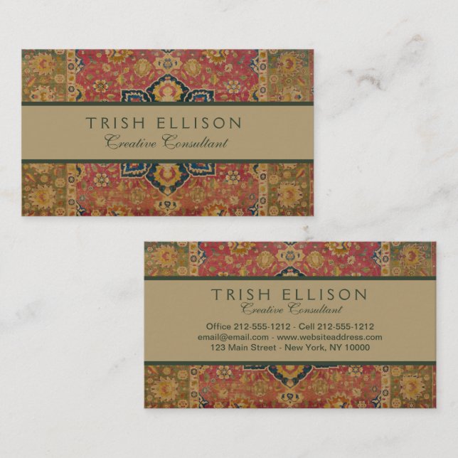 Röd Guld Kashan Matta Persisk Asiatisk Visitkort (Fram/baksida)