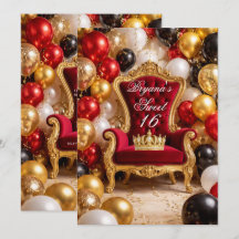 Röd & Guld Kunglig Stol & Kron Födelsedagsfest