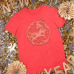 Röd Guld Lunar Nyår Gett Kinesisk Zodiakus T Shirt