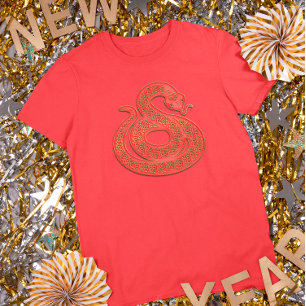 Röd Guld Lunar Nyår Orm Kinesisk Zodiak T Shirt