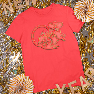 Röd Guld Lunar Nyår Råtta Kinesisk Zodiak T Shirt