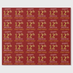 Röd guld- "LYCKLIG 12:eFÖDELSEDAG " för Faux, Presentpapper