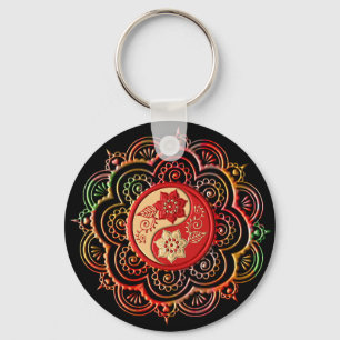 Röd & Guld Mandala Nyckelring