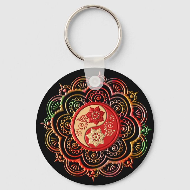 Röd & Guld Mandala Nyckelring (Framsida)