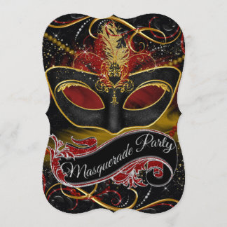 Röd & Guld Maskerad Glittermask Inbjudningar