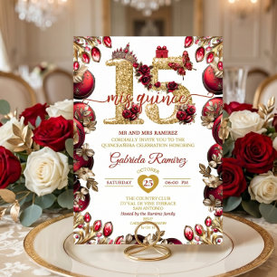 Röd Guld Mis Quince 15 Quinceañera Inbjudningar