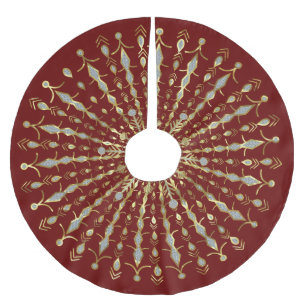 Röd, Guld och diamanter Glitter Sunburst Julgransmatta Borstad Polyester