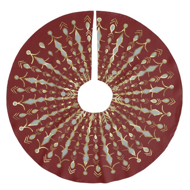 Röd, Guld och diamanter Glitter Sunburst Julgransmatta Borstad Polyester (Framsidan)