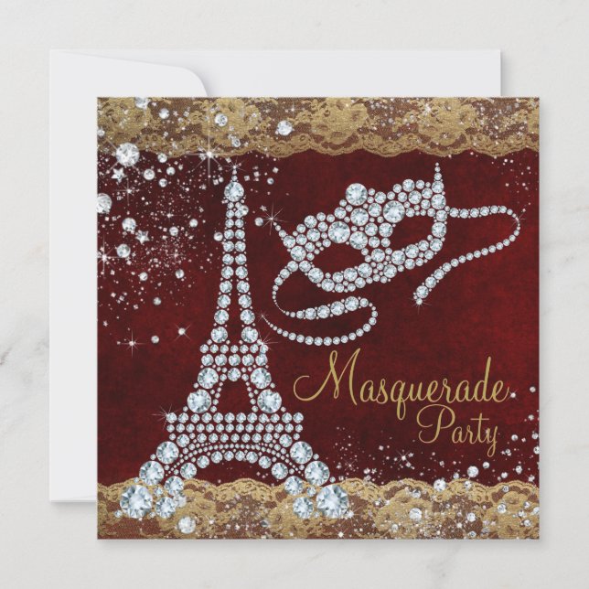 Röd Guld Paris Maskeradfest Inbjudningar (Framsida)