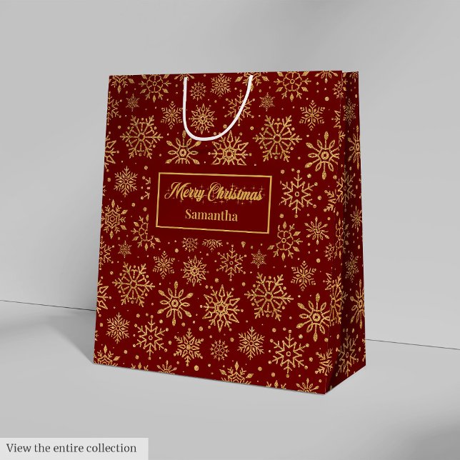 Röd Guld Personlig Julpapper Presentpåse Lyx (Red Gold Personalized Holiday Paper Gift Bag Luxe)