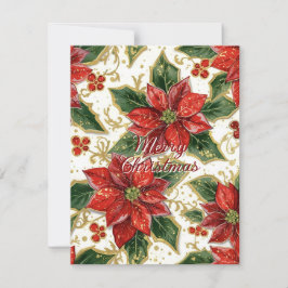 Röd Guld Poinsettia Jul Högtid Julkort