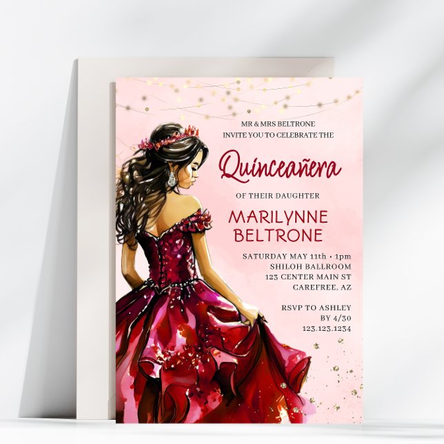 Röd Guld Prinsessa Quinceañera Inbjudningar (Skapare uppladdad)