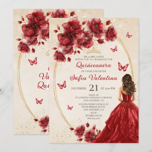 Röd & Guld Quinceañera-inbjudan Inbjudningar