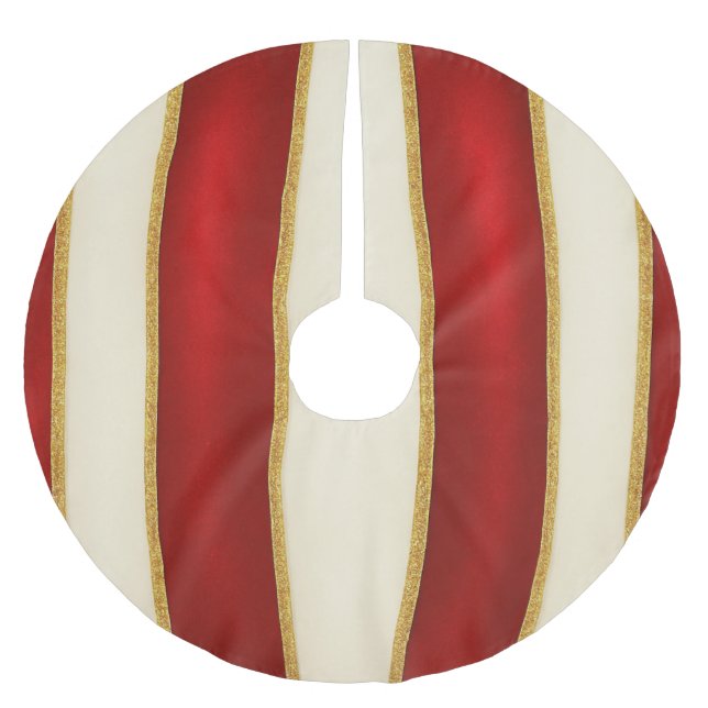 Röd Guld Randigt Mönster – Modern Jul Julgransmatta Borstad Polyester (Framsidan)