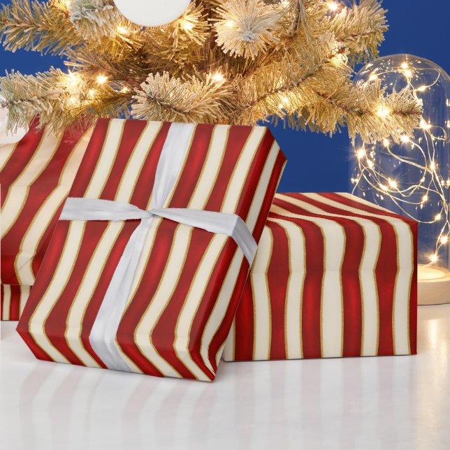 Röd Guld Randigt Mönster – Modern Jul Presentpapper (Helgdagar)