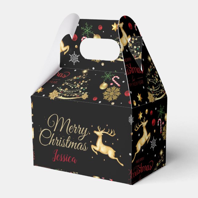 Röd Guld Ren Julgran  Presentaskar (Framsidan Sidan)