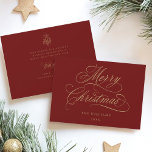 Röd & Guld Romantic God jul-skript - platt Julkort<br><div class="desc">Den här enkla julklappen har elegant och romantisk kalligrafi-skrift med en vinter-berusbukett och anpassningsbar på baksidan. Om du vill ha en mer avancerad anpassning av den här designen klickar du på BLUE DESIGN VERKTYG ovan!</div>