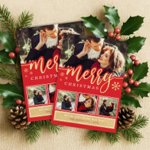 Röd guld snöflinga God Jul fotokollage