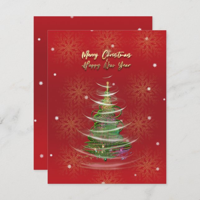 Röd & Guld Snöflinga Julkort (Fram/baksida)