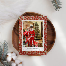 Röd Guld Snöflinga Lägg till eget foto jul Julkort