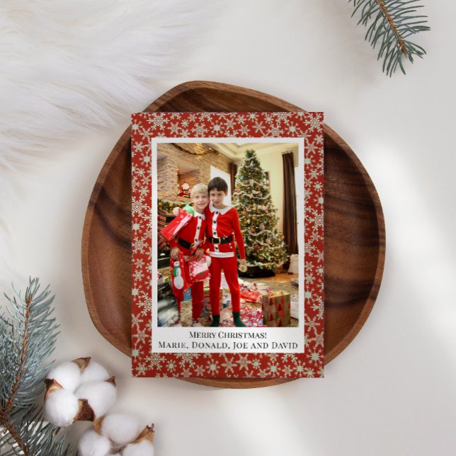 Röd Guld Snöflinga Lägg Till Eget Foto Jul Julkort (Skapare uppladdad)