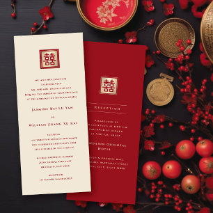 Röd/Guld Square Dubbla Happity China Bröllop Inbjudningar
