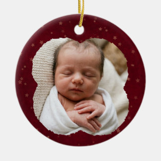 Röd & Guld Stjärna Baby's 1:a Xmas Foto & Anpassad Julgransprydnad Keramik