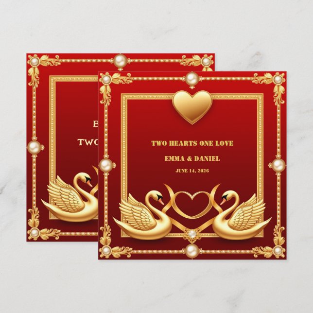 Röd Guld Svan Bröllopspar Dekoration 💍 (Fram/baksida)