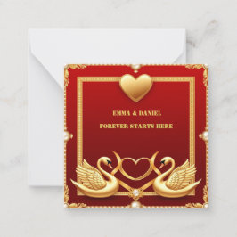 Röd Guld Svan Bröllopspar Dekoration 💍 Anteckningskort