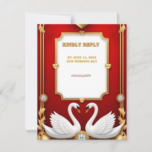 Röd Guld Svan Bröllopspar Dekoration 💍 OSA Kort (Framsida)