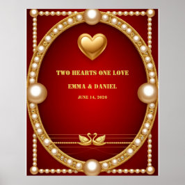 Röd Guld Svan Bröllopspar Dekoration 💍 Poster