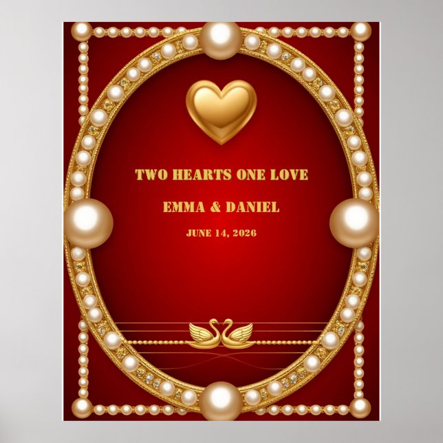 Röd Guld Svan Bröllopspar Dekoration 💍 Poster (Framsidan)