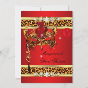 Röd Guld Sweet Sixteen Sweet 16 Maskerad Leopard Inbjudningar