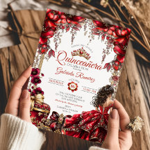 Röd Guld Tiara Blommig Quinceañera