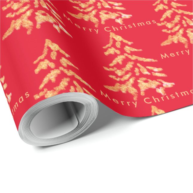 Röd & Guld Träd God jul Wrapping Papper Presentpapper (Rulle Hörn)