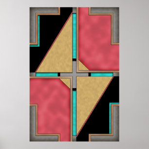 Röd, Guld, turkos Cyberpunk Art Deco Design Poster