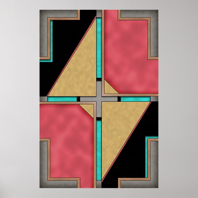 Röd, Guld, turkos Cyberpunk Art Deco Design Poster (Framsidan)