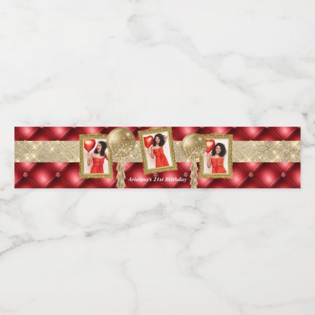 Röd-Guld-Vatten-märkning med Bilder Vattenflaska Etikett (Singel etikett)