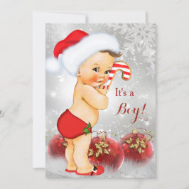 Röd Guld Vit Jul Baby Shower Pojke Brunett Inbjudningar