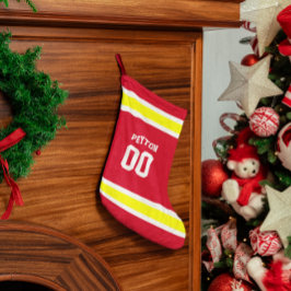 Röd, guld- & vitfotbollslagpersonlig liten julstrumpa