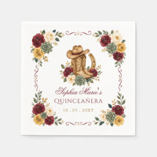 Röd Guld Western Häst Blommig Charra Quinceañera Pappersservett
