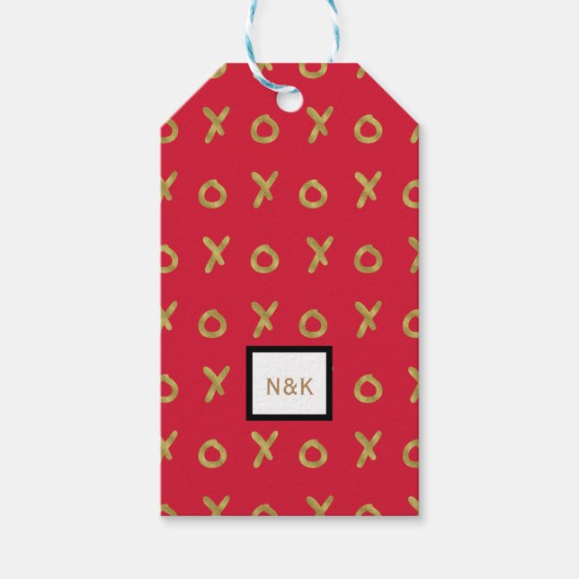 Röd & Guld X O XO XO:s Trendiga Söta Presentetikett (Framsidan)