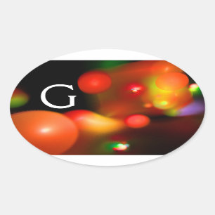 RÖD GULT BLACK FRACTAL BUBBLES MONOGRAM OVALT KLISTERMÄRKE