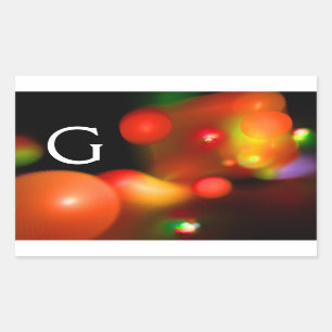 RÖD GULT BLACK FRACTAL BUBBLES MONOGRAM REKTANGULÄRT KLISTERMÄRKE