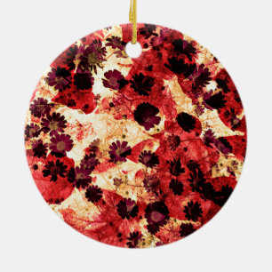 Röd gult daisy blomma mönster abstrakt design julgransprydnad keramik