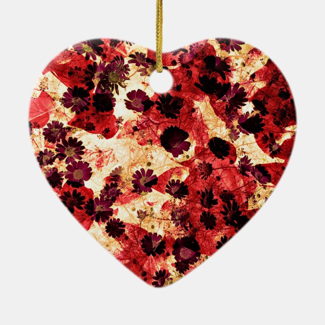 Röd gult daisy blomma mönster abstrakt design julgransprydnad keramik (Baksidan)