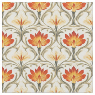 Röd/Gult/Elfenda Art nouveau-blommor Tyg