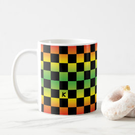 Röd Gult Grönt Rasta Ombre Checkered Monogram Kaffemugg